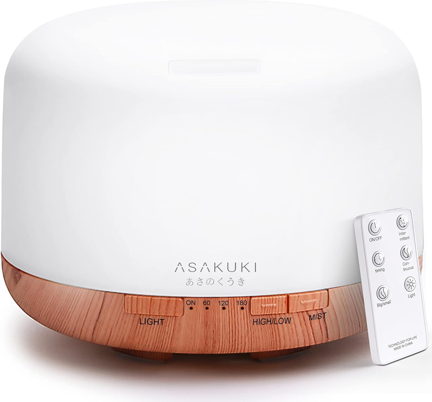 ASAKUKI 500ml Essential Oil Diffuser, 5 In 1 Ultrasonic Aroma Scented Oil Diffuser Vaporizer Humidifier, Ｑuiet Diffuser With Timer Settings, Waterless Auto-Off & 7 LED Light Colours