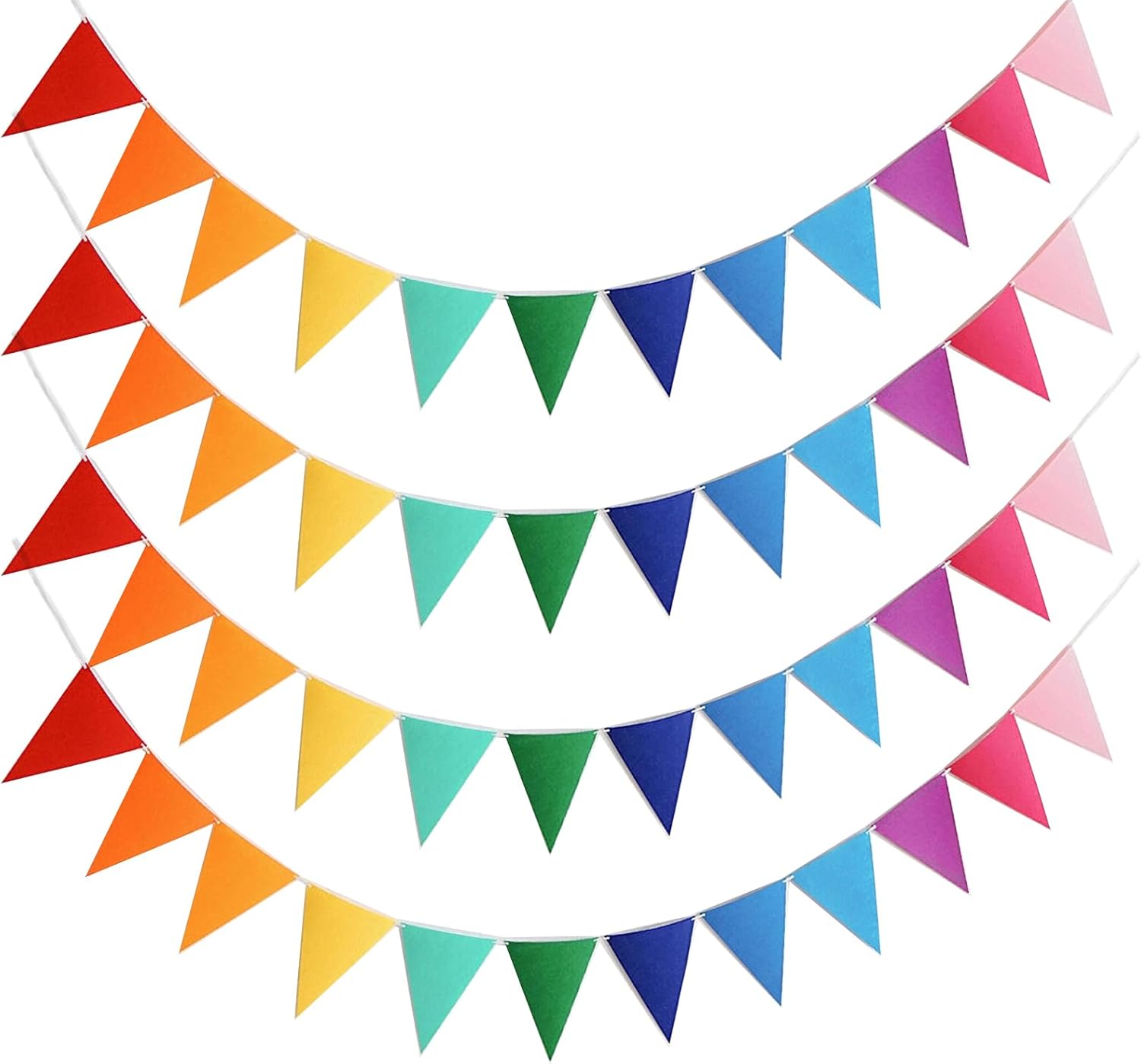 4 Strings 48PCS Rainbow Pennant Banner Flags- Colorful Triangle Felt Banner Kit with 8.2ft Ribbon-Vibrant Party Decorations for Weddings/Birthdays/Christmas/Festive Events(Rainbow Colors)