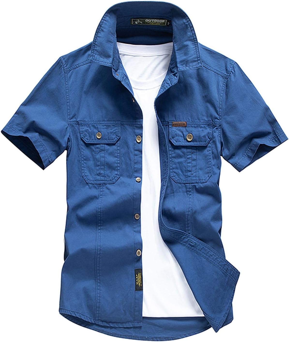 Jinda Men's Short Sleeve Button Down Shirt Cotton Collared Shirt Summer Lightweight Soft Pocket Bush Safari Work Shirts