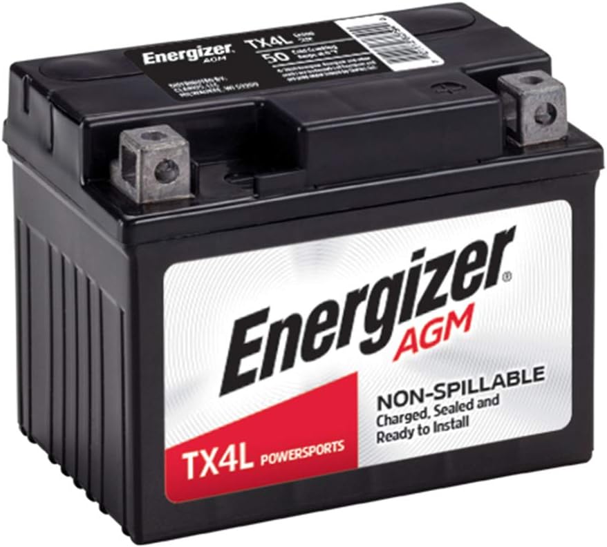 Energizer TX4L AGM Motorcycle and ATV 12V Battery, 50 Cold Cranking Amps and 3 Ahr, Replaces: YTX4L-BS and others
