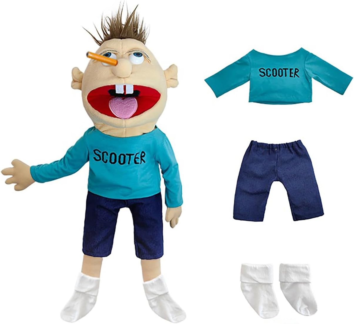 Jeffy Puppet Jeffy Series Hand Puppets Plush Toys Doll, Mischievous Funny Puppets Toy Hand Puppet with Working Mouth for Play House, Birthday Christmas Halloween Party Gift for Children (Scooter)