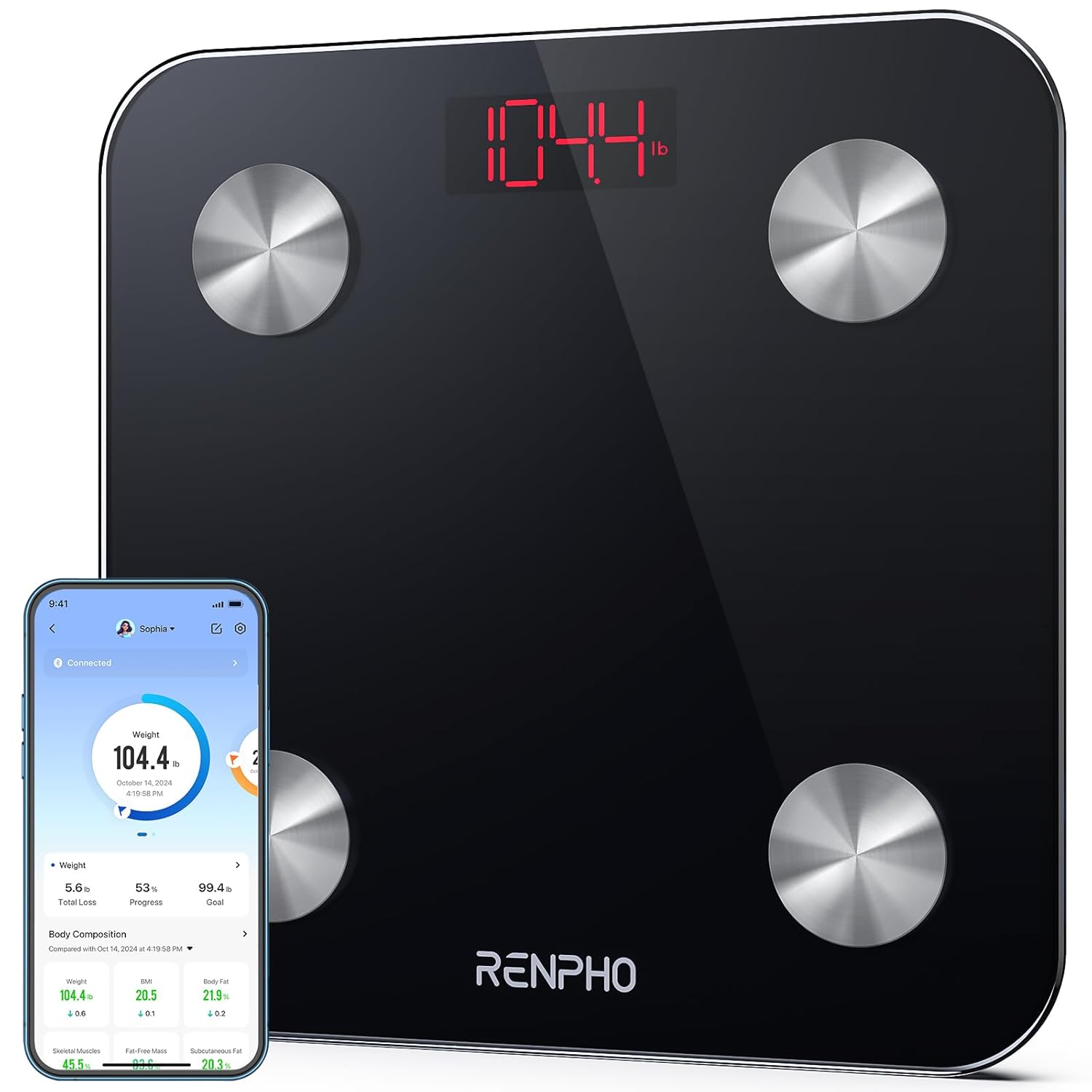 RENPHO Scale for Body Weight, Digital Weighing Elis Scales with Body Fat, FSA/HSA Eligible Smart Bluetooth Body Fat Measurement Device, Body Composition Monitor with Smart App, 396lbs