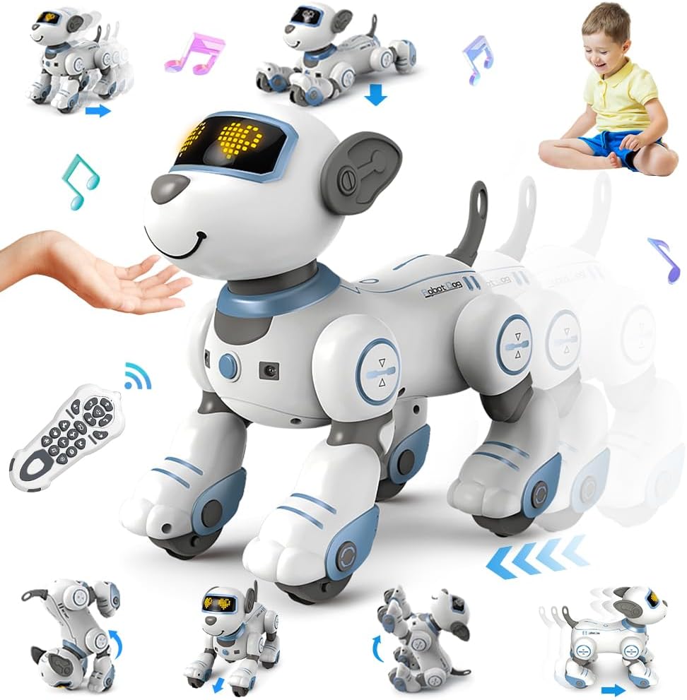 VATOS Remote Control Robot Dog Toy for Kids - Interactive Touch & Follow 17 Functions Robot Puppy, Programmable Smart Walking Intelligent Dancing RC Robic Dog Toys 3-12 Birthday Gifts