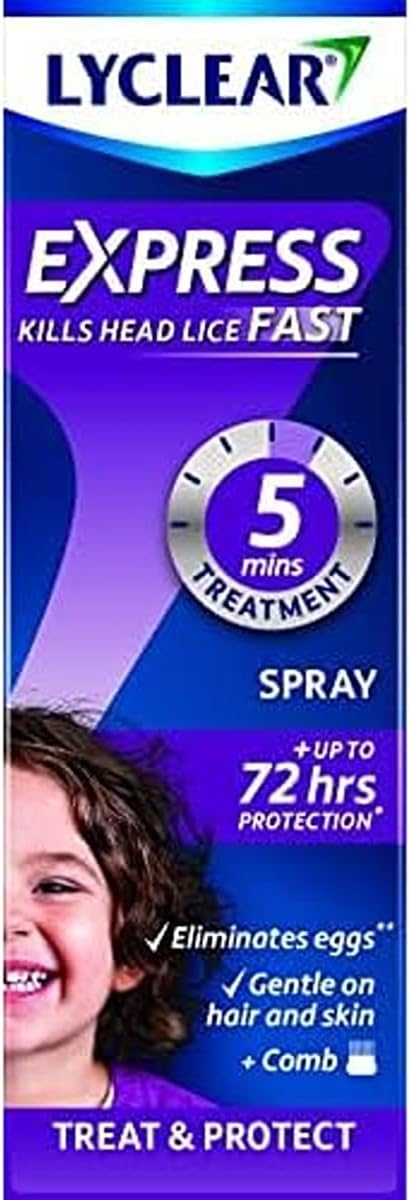 Lyclear Express Treat & Protect Spray - Kills Head Lice & Eggs – Effective in Just 5 minutes on Head Lice & Helps Protect for up-to 72 hours* – 100ml Spray Format