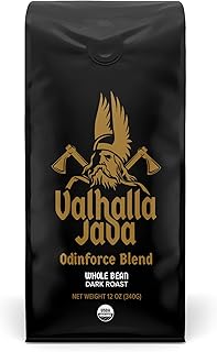 Death Wish Coffee, Valhalla Java Odinforce Blend - Whole Bean Dark Roast - Extra Kick of Caffeine - Arabica & Robusta Coffee Beans - 12 Ounce (Pack of 1)