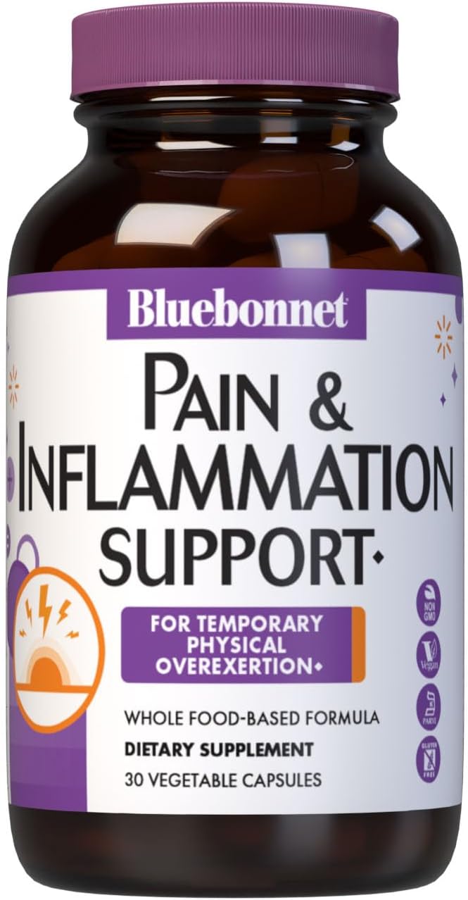 Bluebonnet Nutrition Pain & Inflammation Support, for Temporary Physical Overexertion*, Non-GMO, Vegan, Kosher Certified, Gluten-Free, Soy-Free, Dairy-Free, 30 Vegetable Capsules, 30 Servings