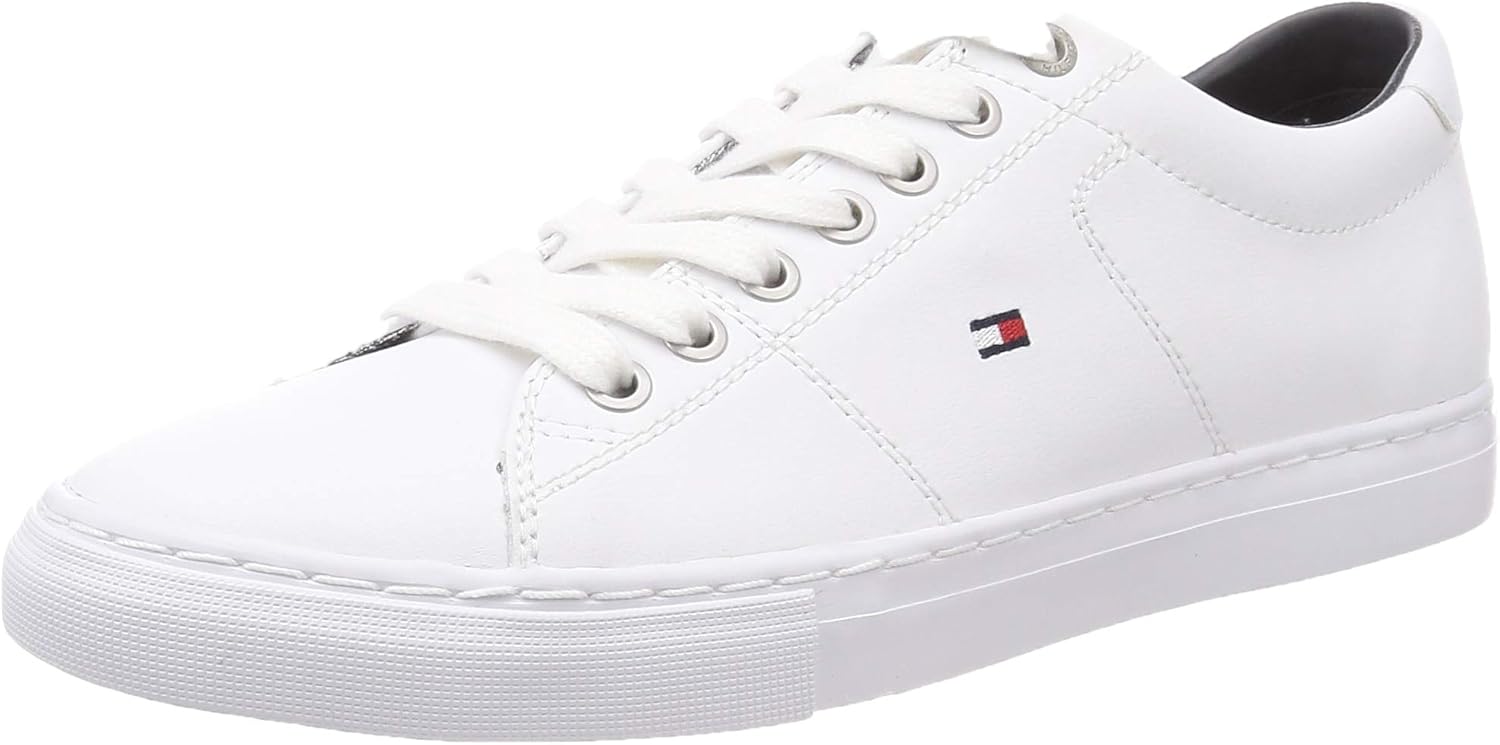 Tommy Hilfiger - Leather Trainers Men - Essential and All-Round Shoes for Men with Cupsoles - Lace-Up Casual Walking Trainers for Men - Classic Style White Shoes