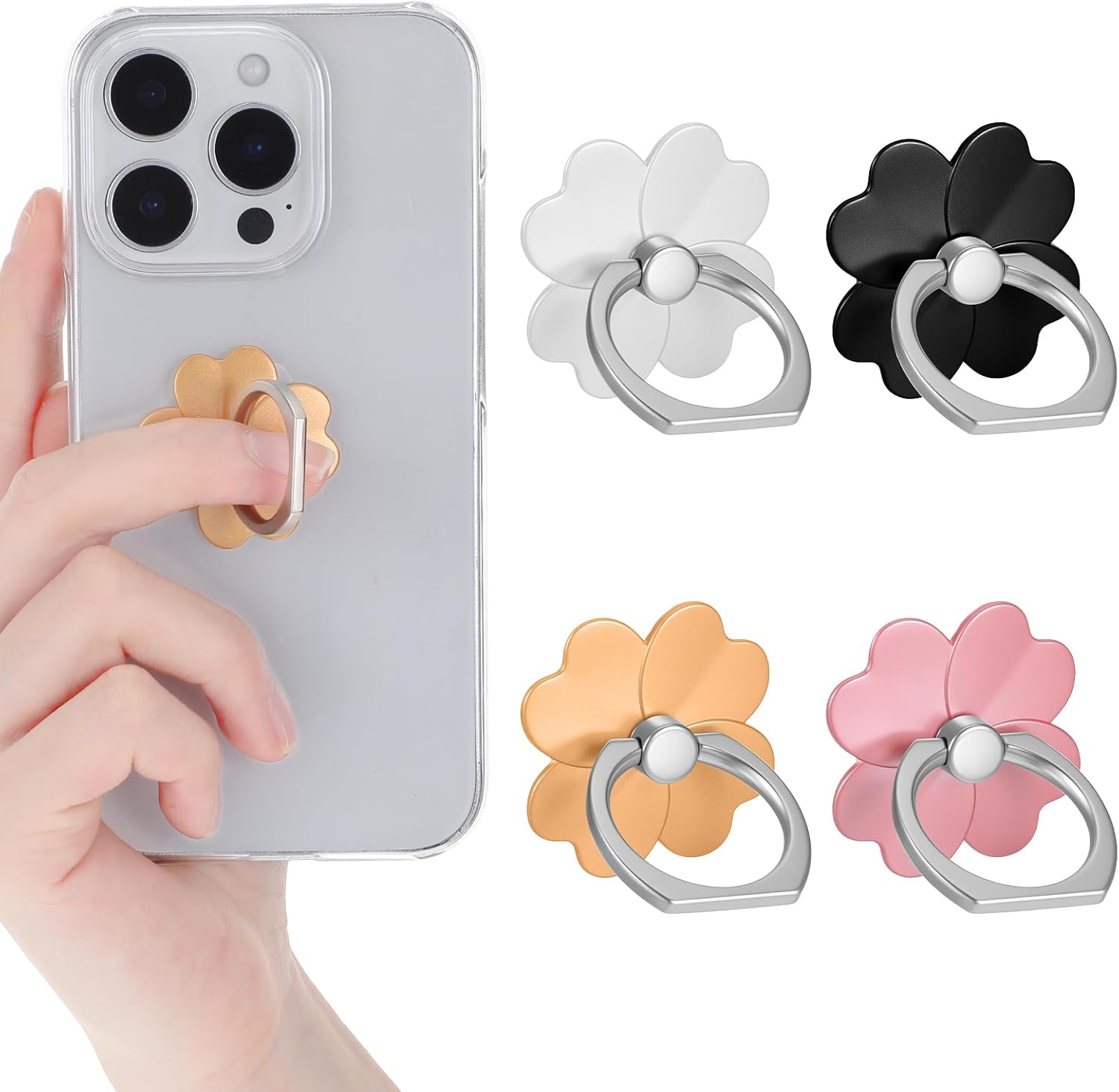 Nogeqi 4 Pcs Phone Ring Holder, 360°Angle Phone Ring Stand,Strong Bonding Phones Finger Holder Gripsfor Hand, Compatible with Smart Phones or Case