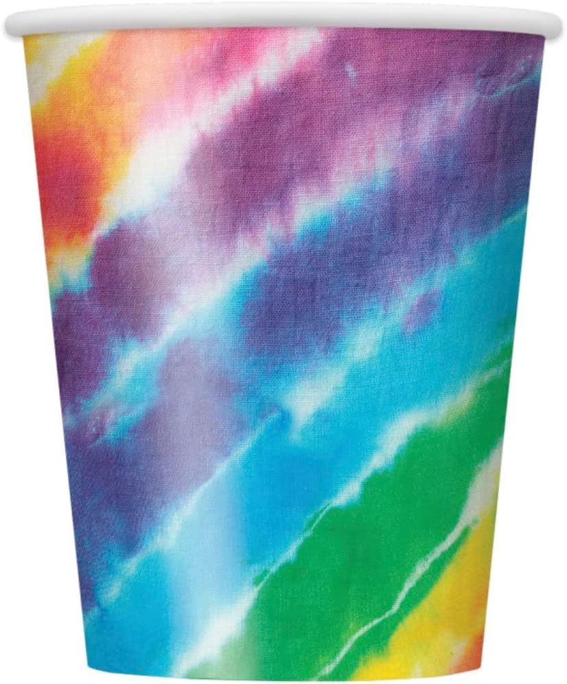 Unique Party 99106 - 9oz Rainbow Tie Dye Paper Cups, 8 Count (Pack of 1)