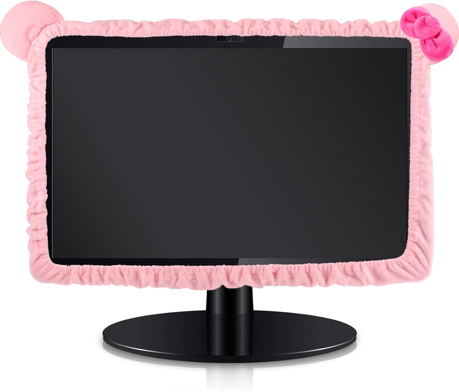 1 Pcs 20''-29'' Kawaii Computer Monitor Cover with Cat Ear Design, Furry Cute Pink Monitor Dust Cover Protector Lovely Computer Accessories Laptop TV LCD Screen Decoration for Tablet
