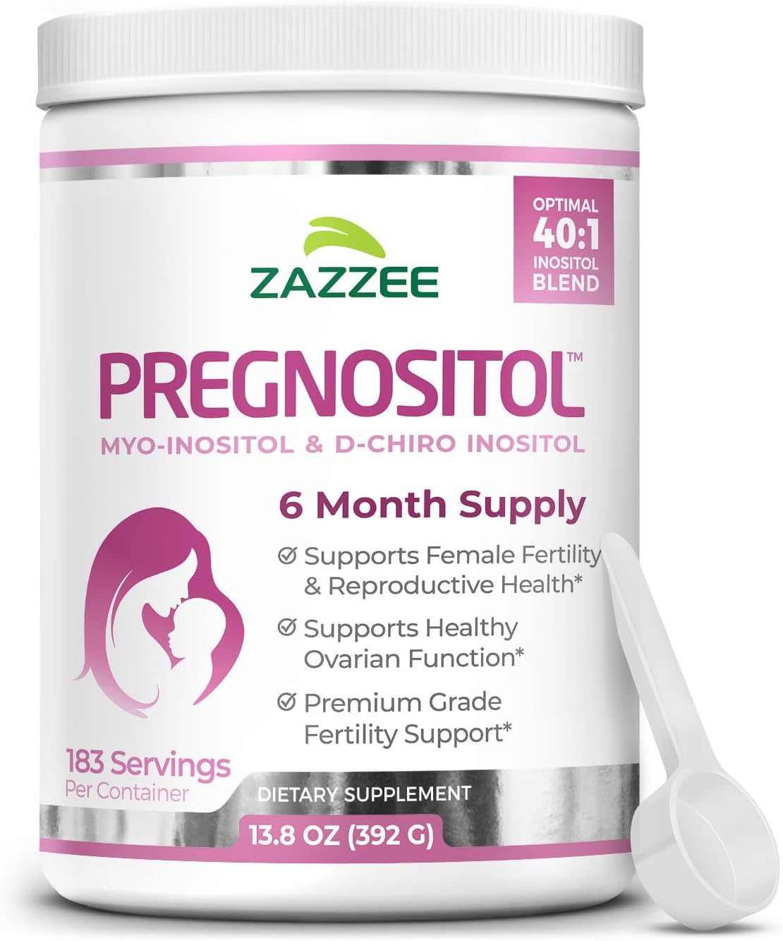 Zazzee PREGNOSITOL Powder, 6 Month Supply, Myo-Inositol and D-Chiro-Inositol 40:1 Fertility Blend, Free Scoop for Exact Dosage, Premium Balanced Formula, 183 Servings, Vegan, All-Natural and Non-GMO