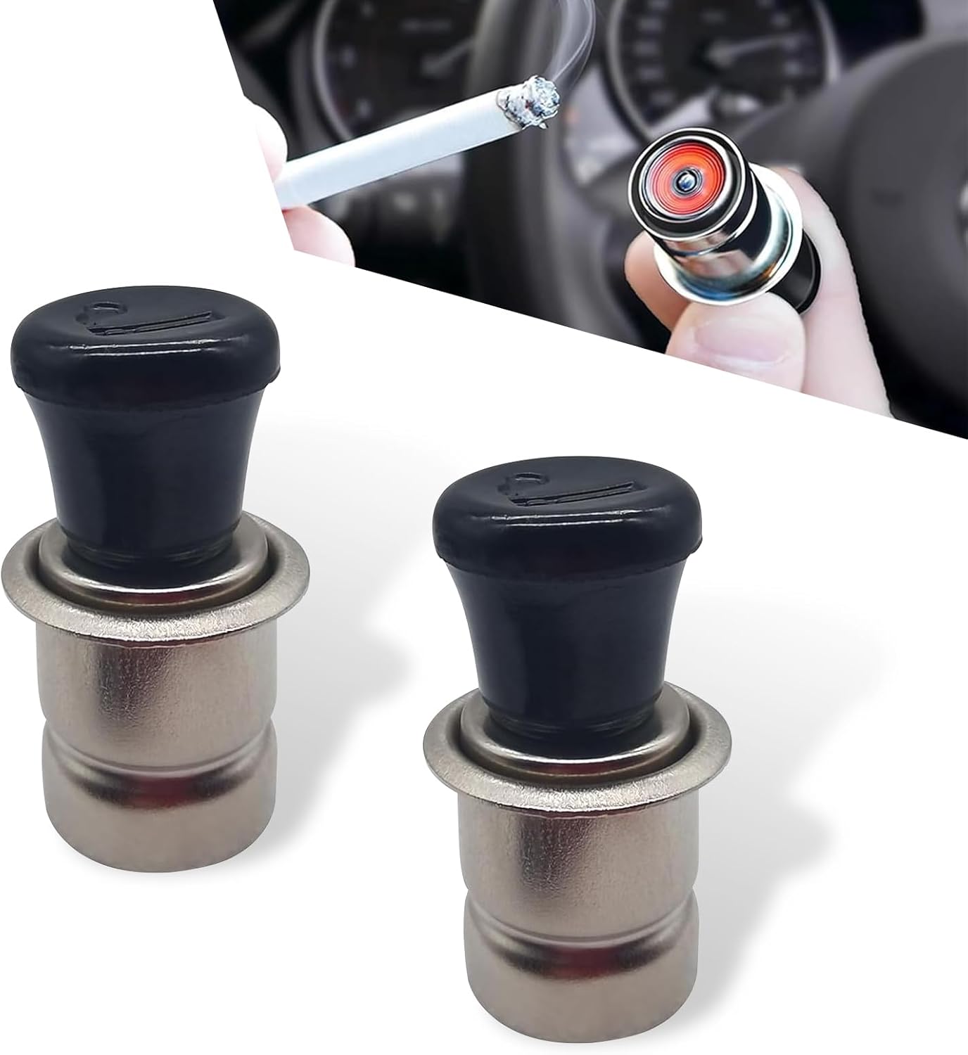 1 PC Car Cigarette Lighter, Pop-Out Design, Waterproof Durable Metal Vehicle Cigarette Lighter Plug, Universal Automotive Cigarette Lighter Socket for Truck SUV Car (Silver & Black)