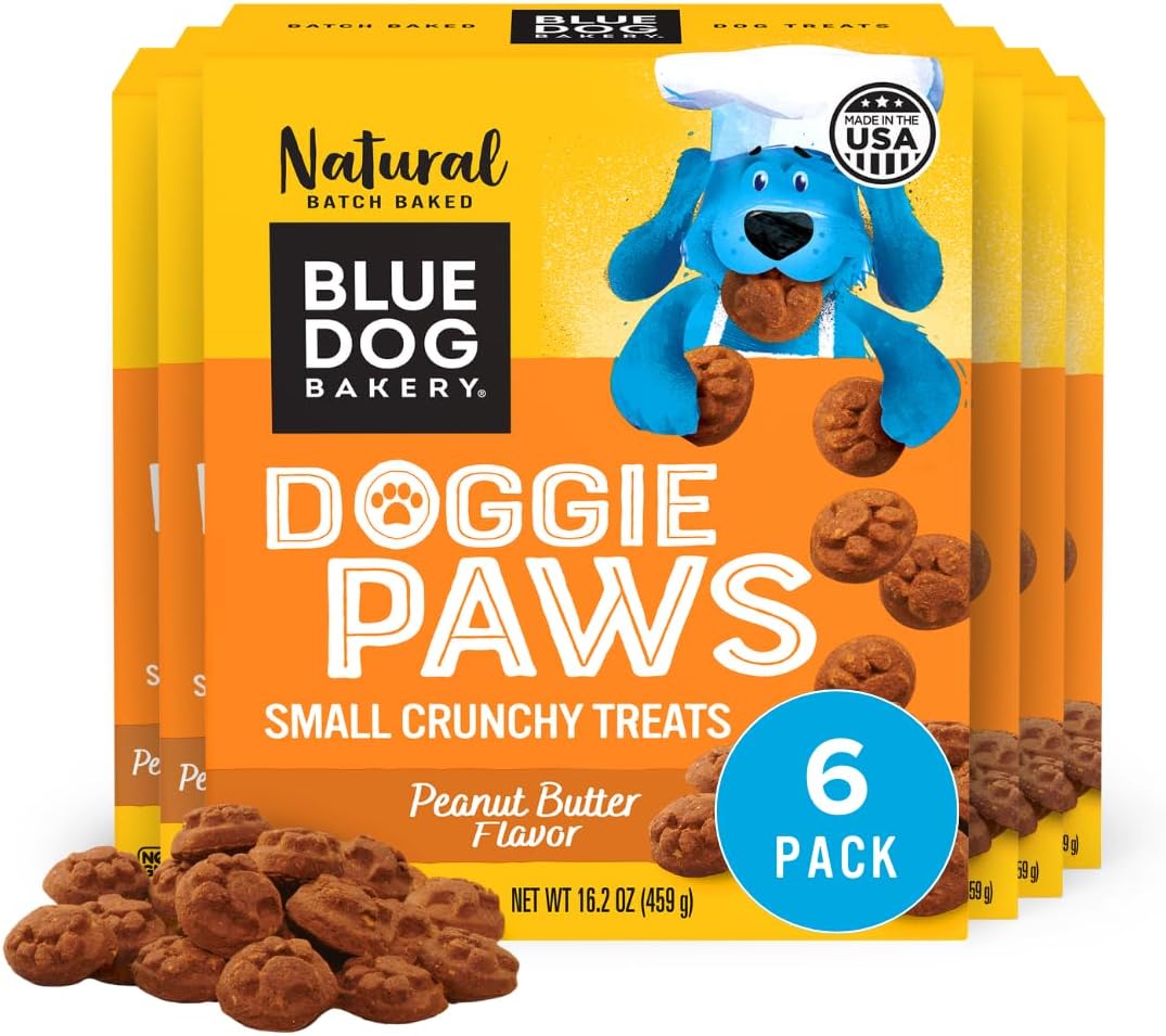 Blue Dog Bakery Natural Dog Treats, Doggie Paws, Peanut Butter, 16.2oz (6 Count)