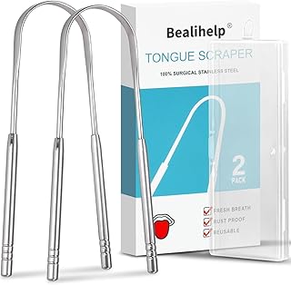2 Pack Tongue Scraper, 100% Surgical 304 Stainless Steel Tongue Cleaner for Adults And Kids, Professional Tongue Brush for Oral Care, Improve Bad Breath and Fresh Breath
