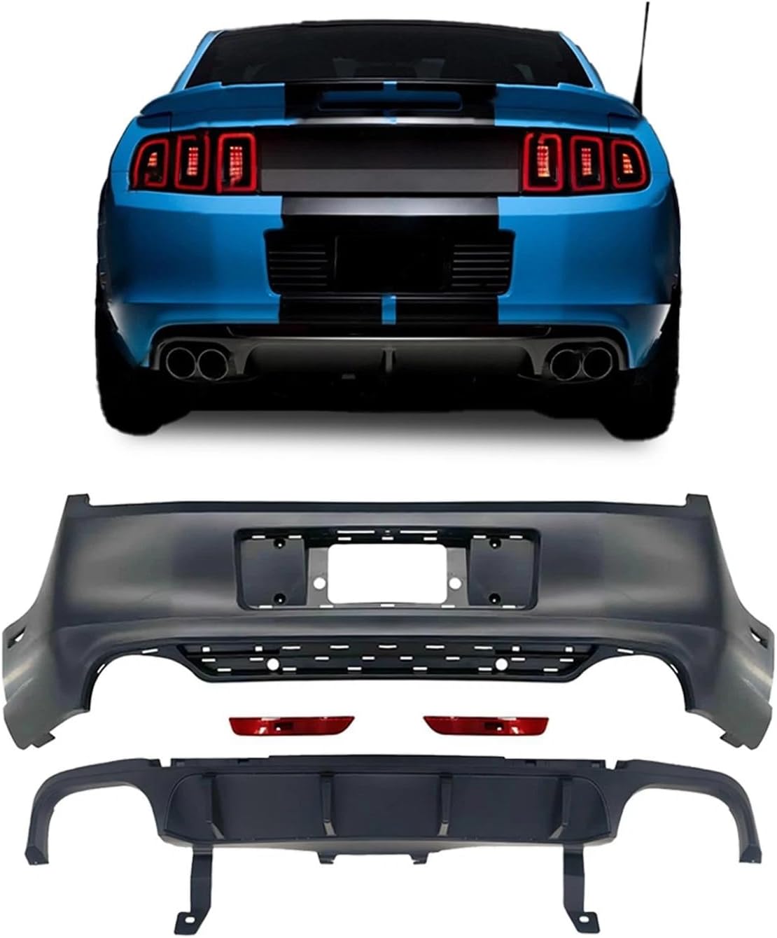 Rear Bumper Kit Compatible with 2013 2014 Ford Mustang GT500 Style Rear Conversion Kit with Diffuser