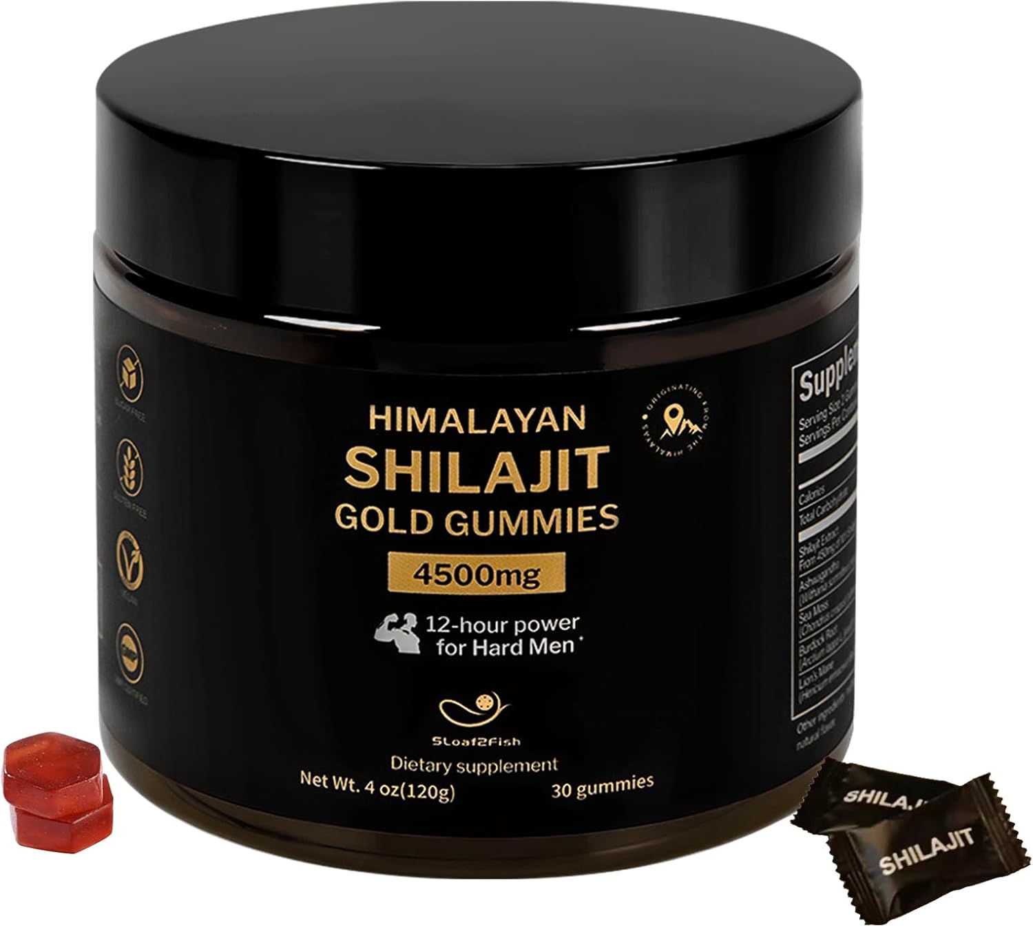 Pure Himalayan Shilajit Gummies, Gold Shilajit Gummies for Men Supplement,Natural 105+ Trace,30 Gummies，11-Ingredient Recipe