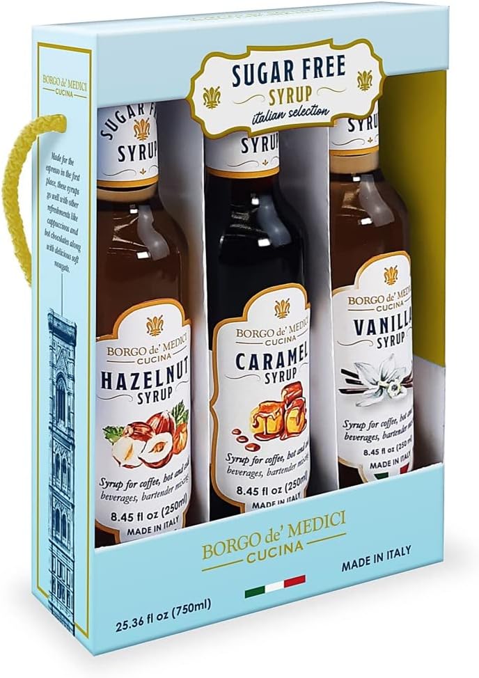 Premium Sugar Free Syrup Gift Set | Caramel Flavour | Hazelnut Flavour | Vanilla Flavour | Syrup for Coffee, Hot and Cold Beverages, Cocktail, Bartender Mixing | 3 x 250ml