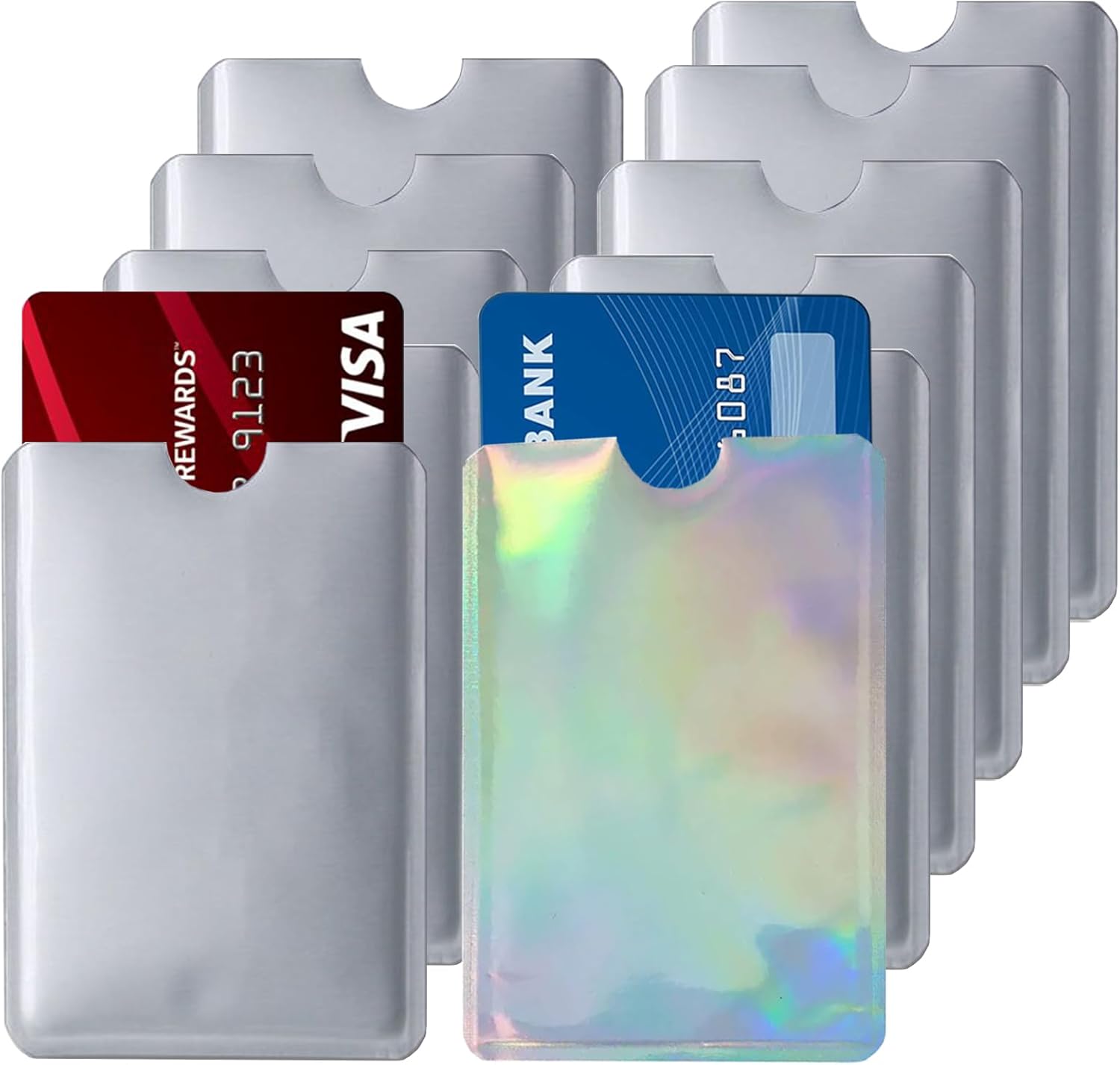 RFID Blocking Sleeves - 10 Regular + 1 Laser Color, Secure Credit & ID Card Holder, Identity Theft Protection