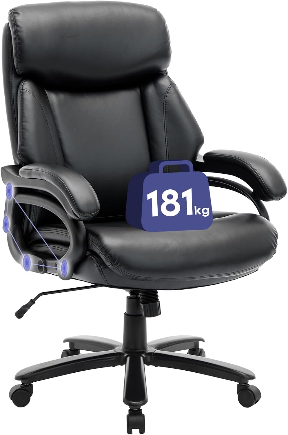 COLAMY Big and Tall Office Chair 400lbs, PU Leather Executive Office Chair for Heavy People, Extral Wide Adjustable Innerspring Desk Chair for Home Office with Padded Armrests