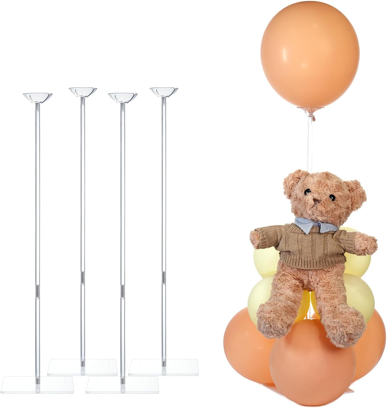 TEKXYZ Clear Acrylic Balloon Stands for Table, Adjustable Height 15.75 Inch, 23.6 Inch, 31.5 Inch Reusable Balloon centrepieces Toy Balloons, for Wedding, Birthdays Table& Floor Decor (Set of 4)