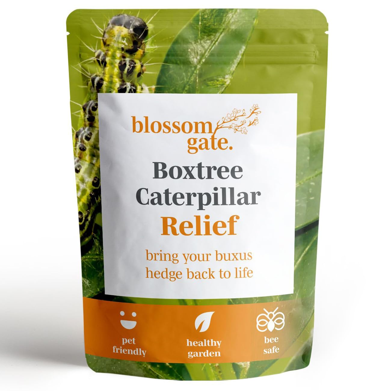 blossom gate. Box Tree Caterpillar Relief, Stop Damage Fast, Safe for bee's and birds, bring your buxus hedge back to life, Increased coverage 300 square meters, Extra large pack 50g