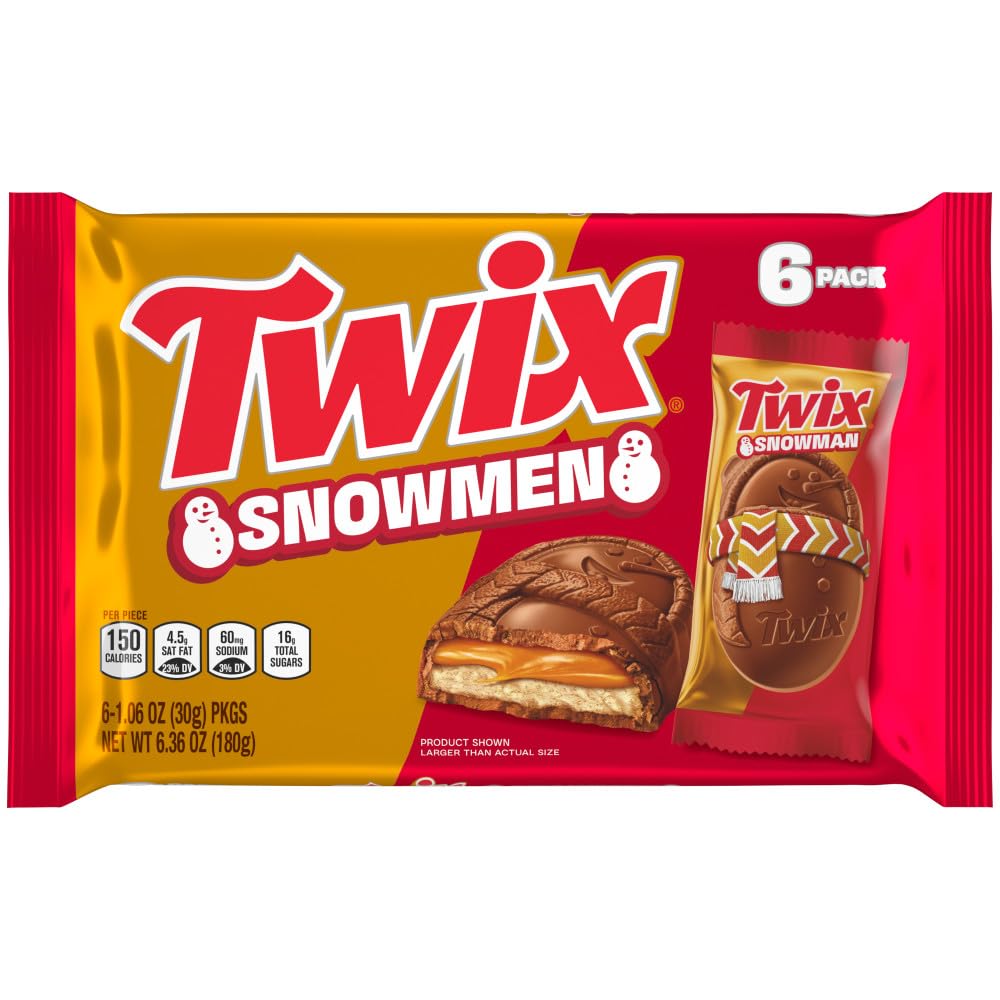 TWIX CARAMEL SNOWMAN SINGLES 6 PACK CHRISTMAS 1.06 OUNCE 6.36 OUNCE