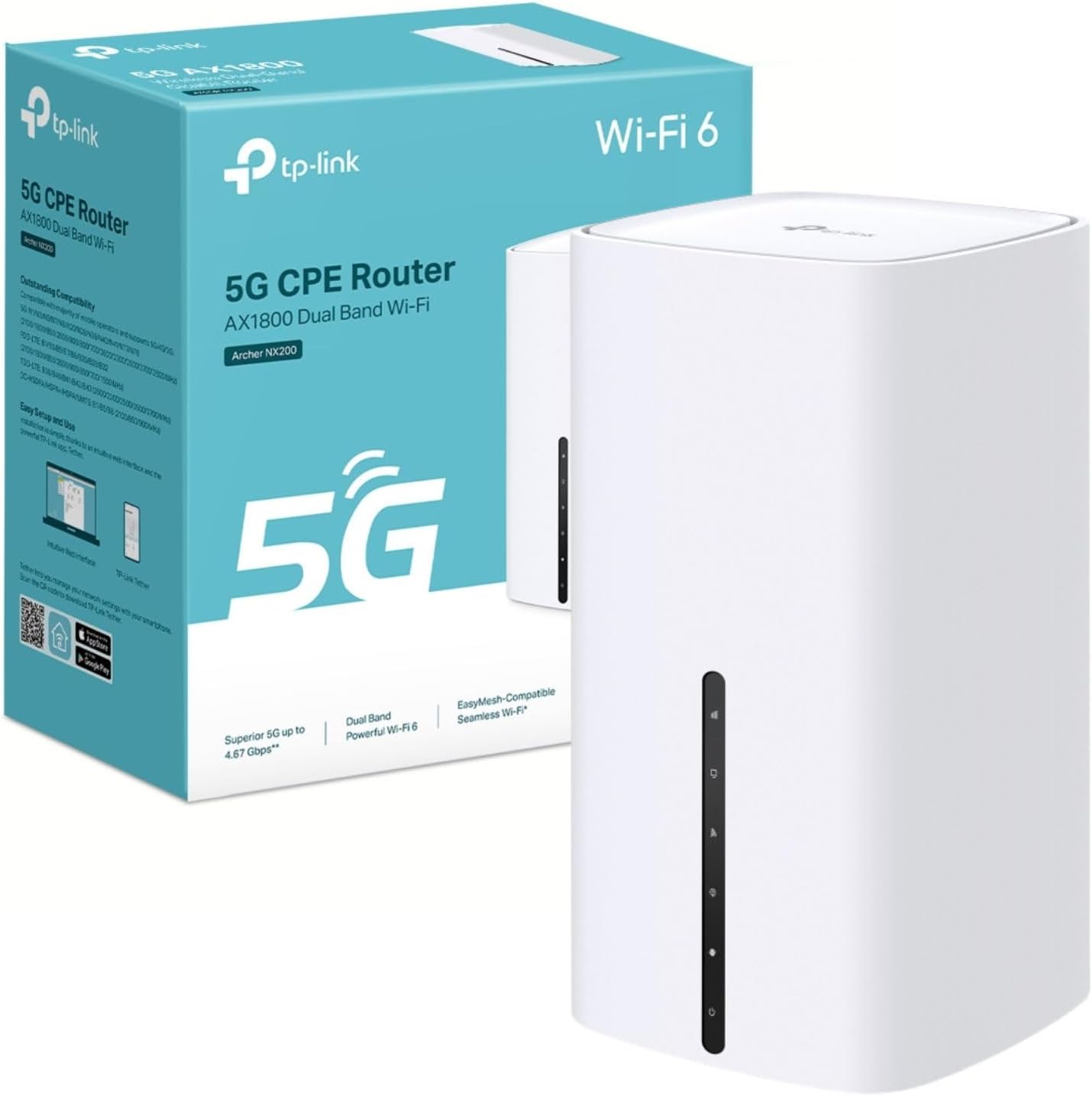 TP-Link Archer NX200 AX1800Mbps Wi-Fi 6 5G Router With Sim Slot, Up To 4.67Gbps Download Speeds, Dual-Band WiFi Router, Gigabit LAN/WAN Port, SIM Card Plug & Play, EasyMesh-Compatible WiFi Booster