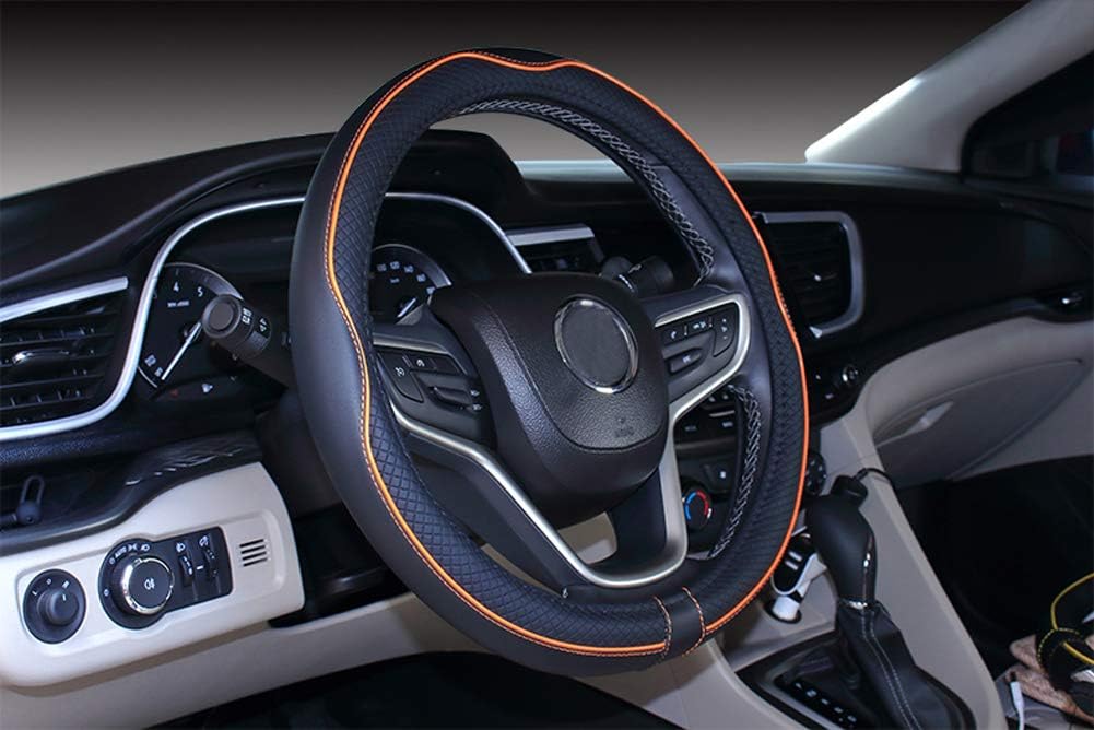 Istn Microfiber Leather Car Steering Wheel Cover Universal 15 inch/38cm Breathable Anti-slip Protector for Auto/SUV (Black Orange)