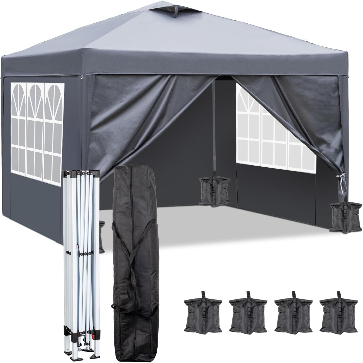 Bonnlo Pop Up Gazebo with Sides and Vent, Easy Setup Instant Canopy, Folding Garden Party Tent, Portable Event Shelter, Grey 3m x 3m