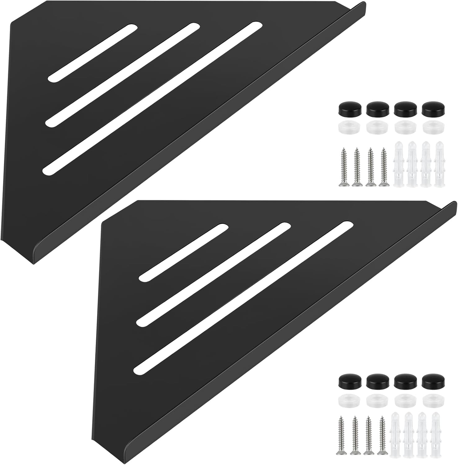 2 Pcs 304 Stainless Steel Corner Shelf with Screws, Triangle Shower Caddy, Wall Mount Soap Holder for Bathroom, Kitchen Organization (Matte Black)