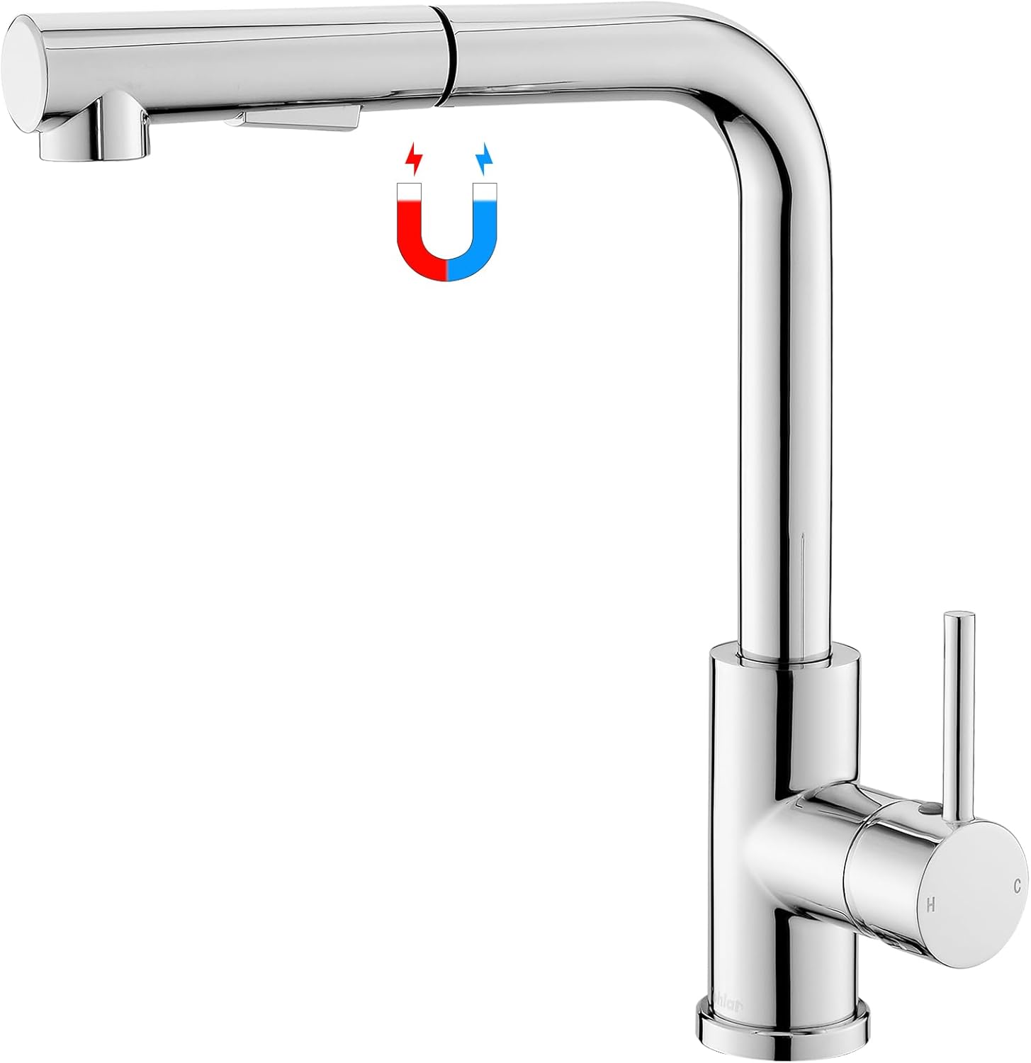 Tohlar Kitchen Sink Mixer Taps Chrome with Magnetic Docking Pull Out Sprayer 360°Swivel Spout, 2 Spray Modes Hot and Cold Water Tap, Single Lever 1-Hole Taps, L-Form Kitchen Sink Faucet