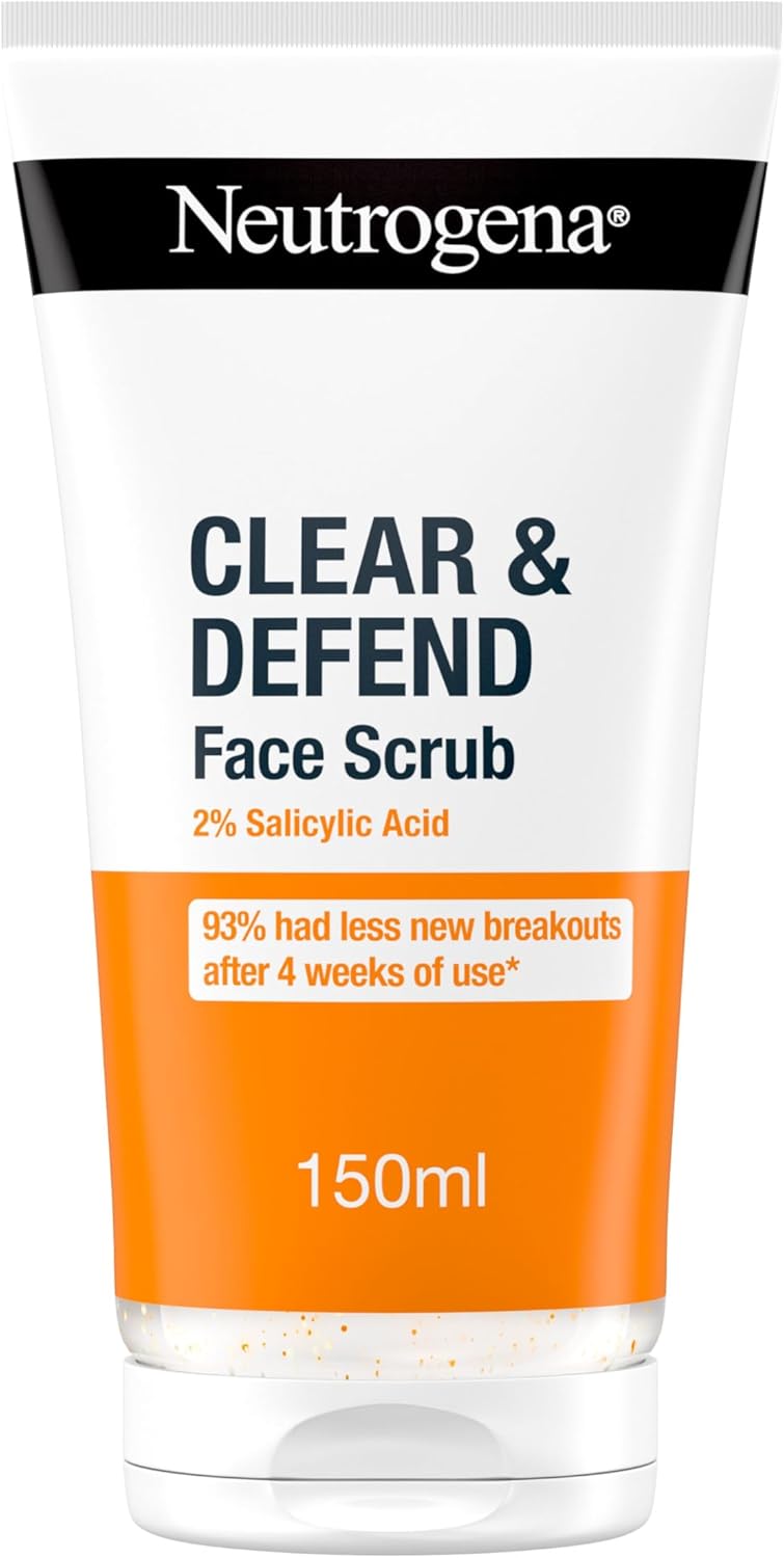 Neutrogena Clear & Defend Facial Scrub (1x 150ml), Oil-Free Face Scrub Suitable for Oily and Spot-Prone Skin, Facial Exfoliator with 2% Salicylic Acid Clinically Proven to Defend Against Breakouts