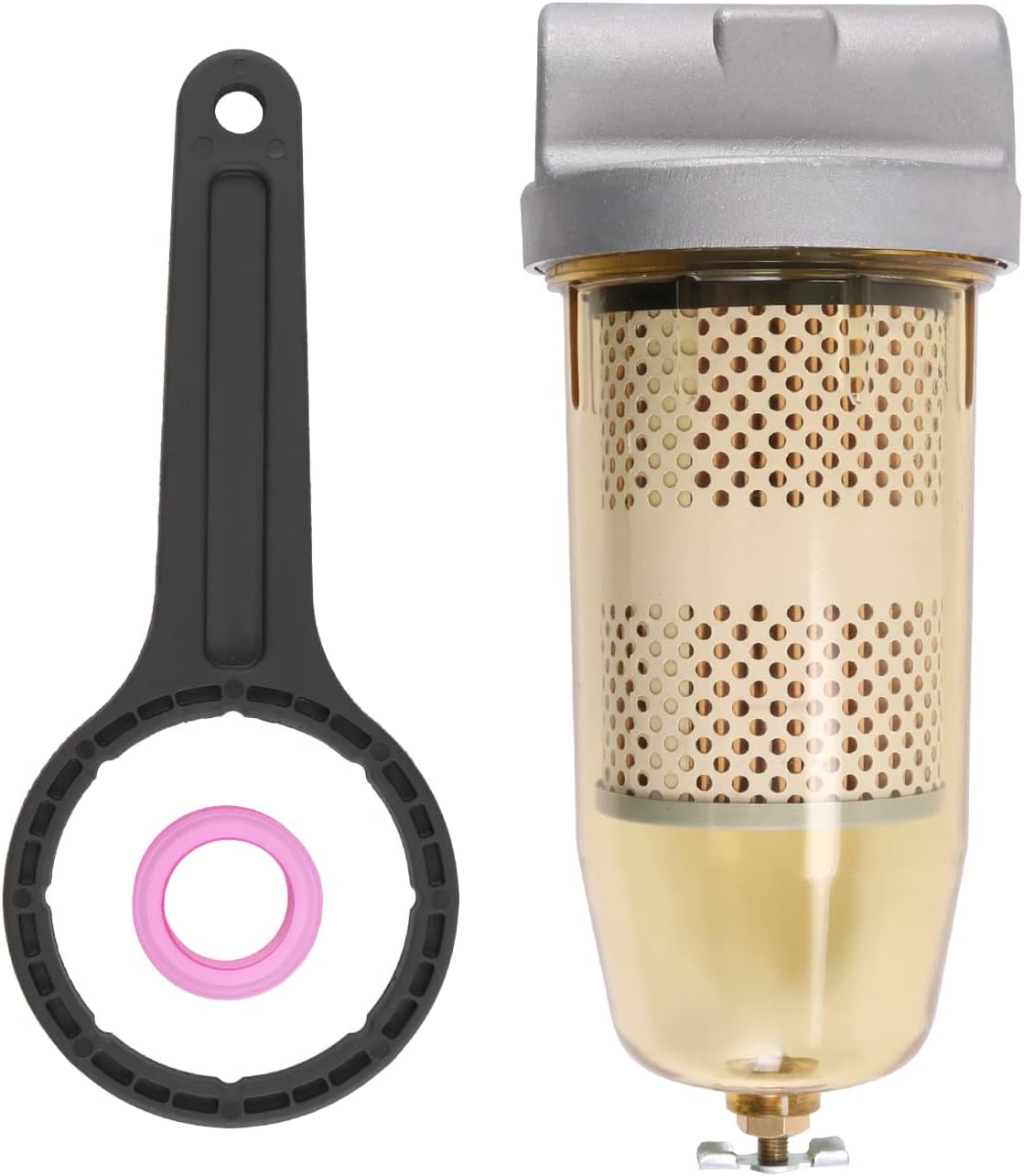 496 Fuel Tank Filter Assembly with Wrench Replacement for Gasoline and Diesel Water Separate 30 Micron Max 25 Gpm 150 Psi with 1” NPT Top Cap Replace# B10-AL