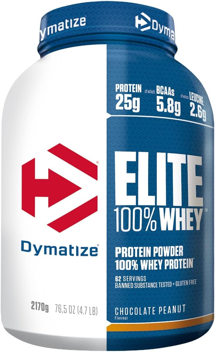 Dymatize Elite 100% Whey Chocolate Peanut 2170g - High Protein Low Sugar Powder + Whey Protein and BCAAs