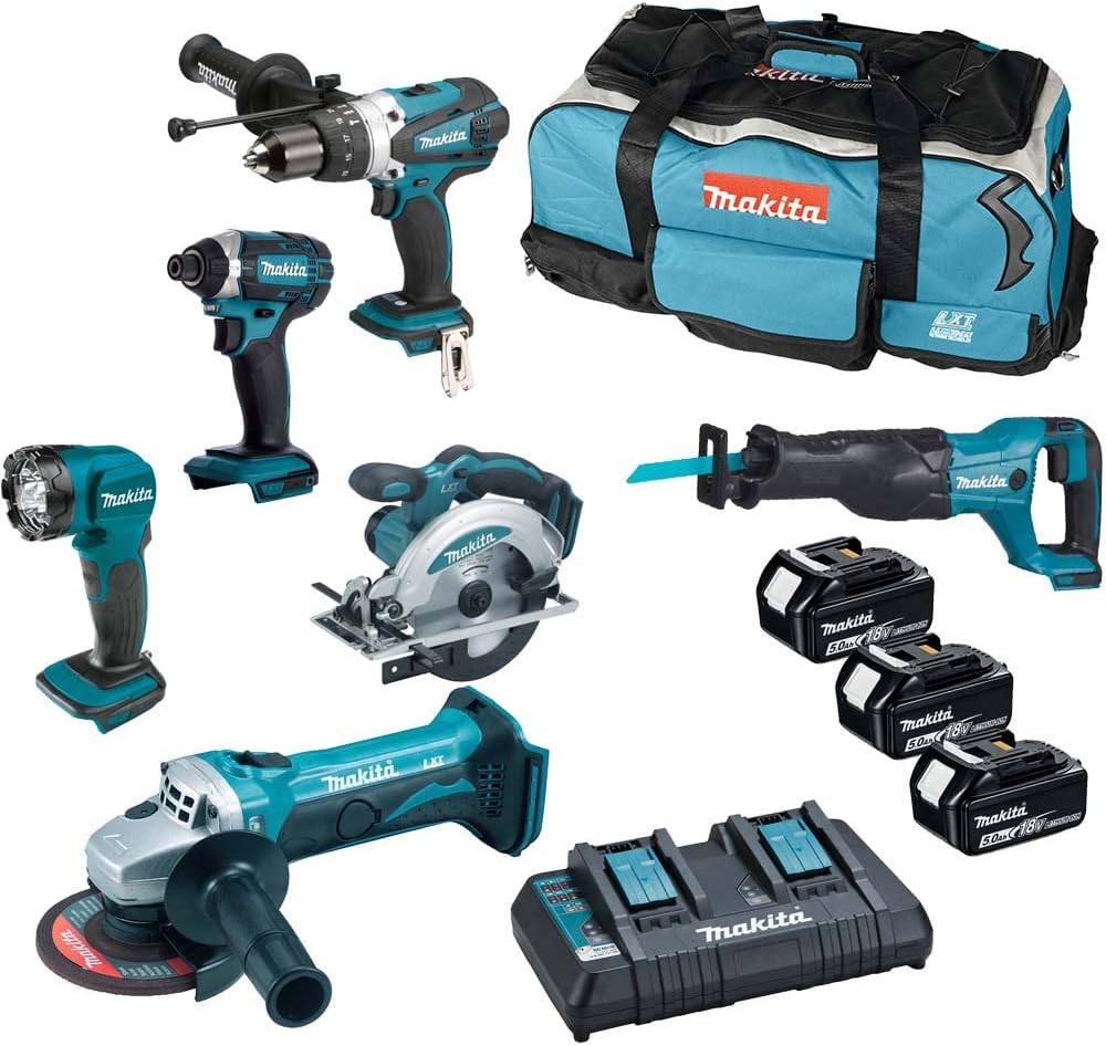 Amazon Exclusive: Makita DLX6104TX2 18V Li-Ion LXT 6-Piece Combo Kit Complete with 3 x 5.0Ah Batteries and Dual Port Charger, Supplied in a LXT Tool Bag