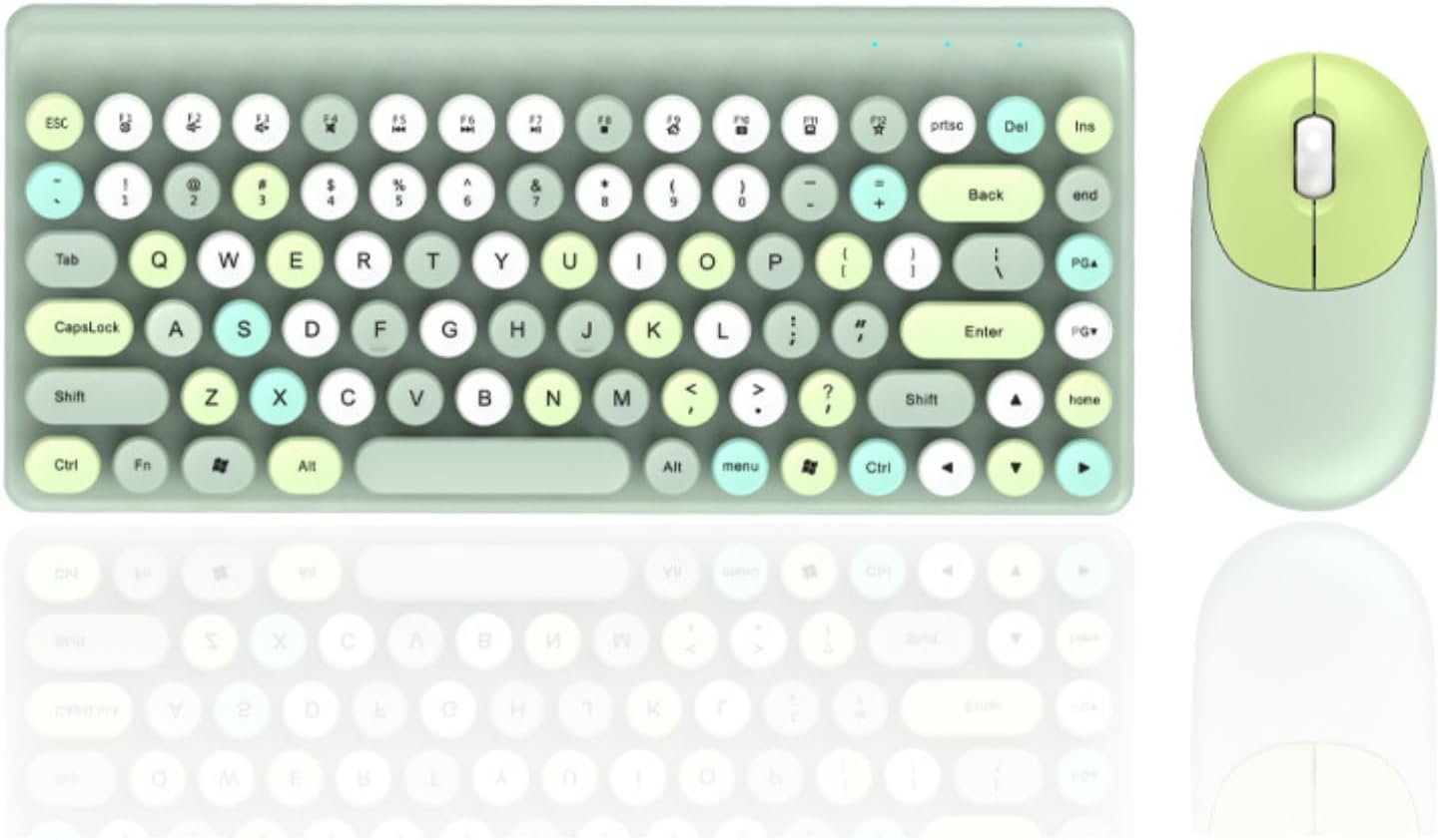 Cuifati Mini Keyboard Mouse Combo, 2.4G Wireless Vintage Retro Typewriter Style, Cute Mix Color, Round Keycaps, Smart Power Saving, 86 Keys, Right Hand, qwerty Layout, macOS, Linux Compatible