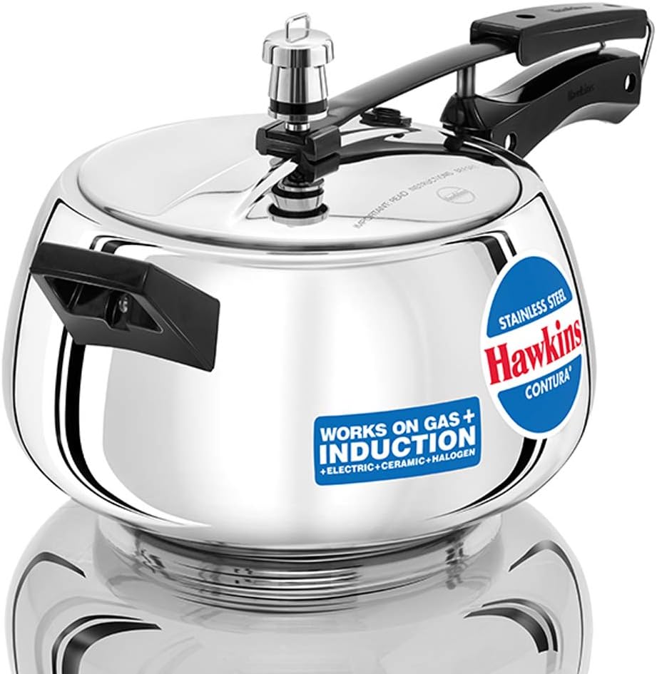 Hawkins 5 Litre Contura Pressure Cooker, Stainless Steel Inner Lid Cooker, Handi Cooker, Induction Cooker, Silver (SSC50)
