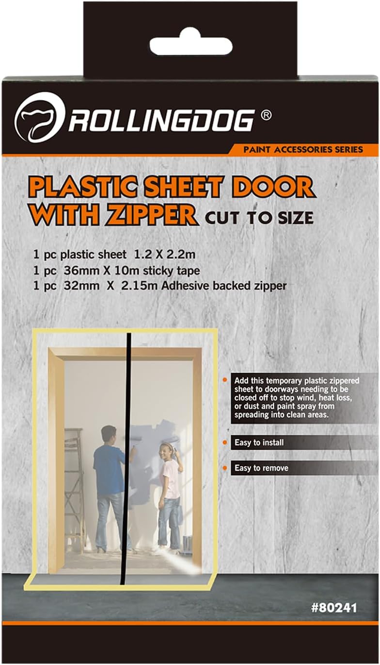 ROLLINGDOG Door Covers Dust Barrier with Zip Cut to Size - Construction Plastic Drop Cloth Zipper Door for Wall and Room Temporary Painting Protection
