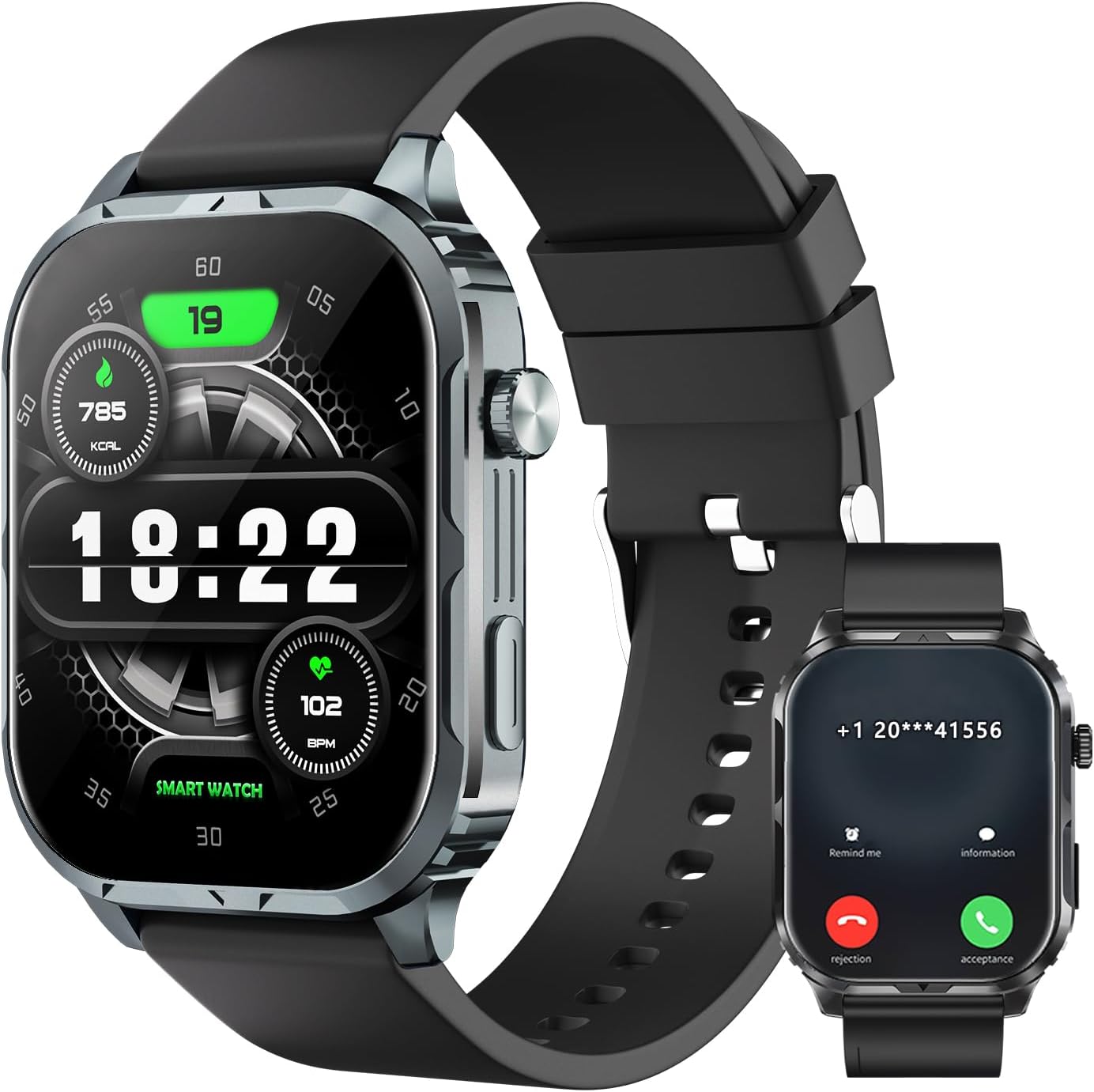 Smart Watch for Men Women with 2.1" HD Screen Military Watches, Call & Text for Android iOS, Heart Rate & Activity Tracker, IP68 Waterproof, 100 Sport Modes (S200)