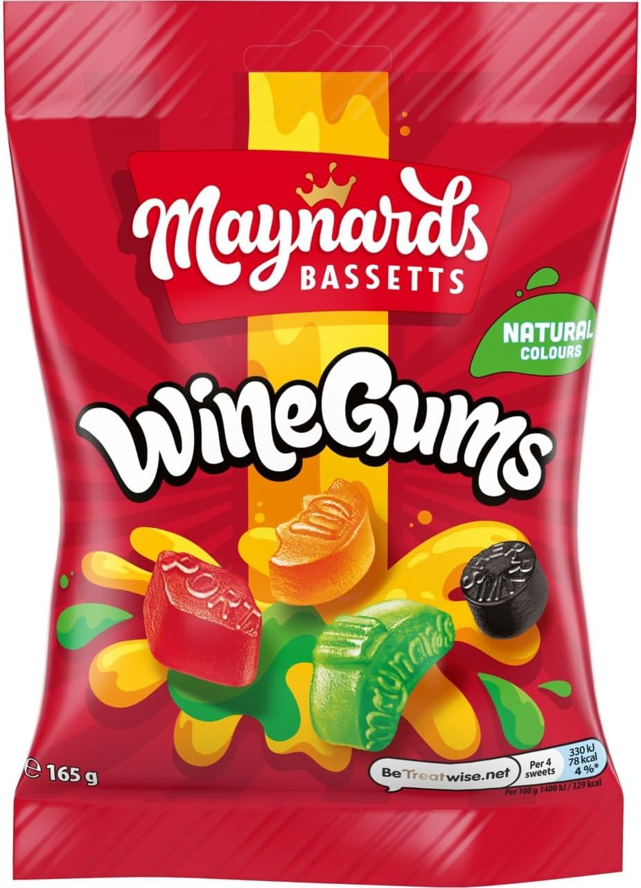 Maynards Bassetts Wine gums Sweets Bag, Fruity Chewy Candies for Sharing, 165 g (Pack of 1)