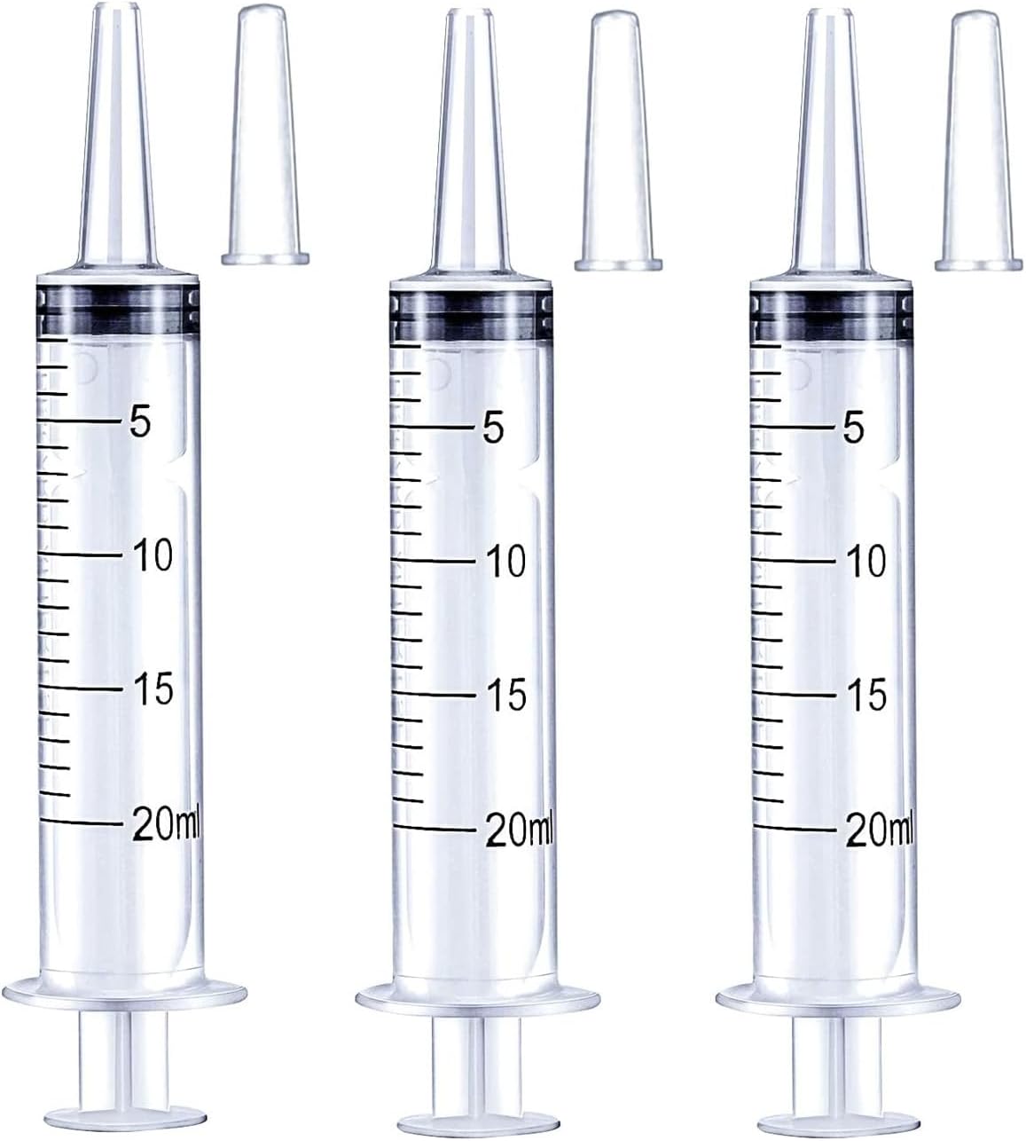 3 Pack 20ml Plastic Syringe with caps for Liquid Measuring,Oral,Scientific Labs,Feeding Pets, Oil or Glue Applicator, Halloween Party, Sterile Individually Sealed