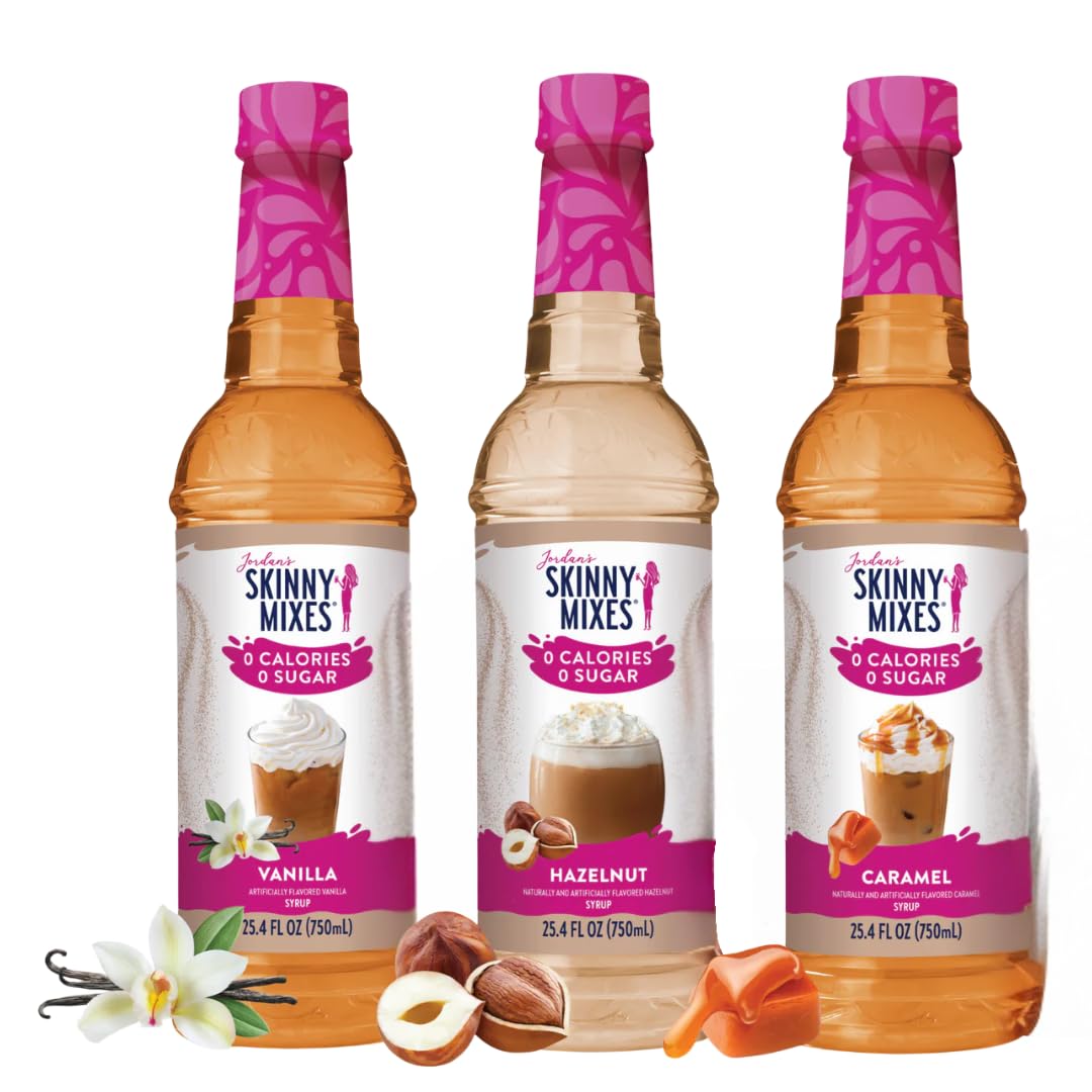 Jordans Skinny Syrups Sugar Free Coffee Lovers Trio Vanilla, Hazelnut, and Caramel, Gluten Free, Keto, Kosher - Made in the USA