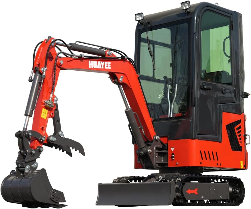 HUAYEE 1.4 Ton Cab Version Mini Excavator - HY12F, with 13.5 HP B&S Gasoline Engine, Swing Function, Pilot Control System, Thumb Clamps, Quick Link Device, Hydraulic Cooler, New in stock in USA.