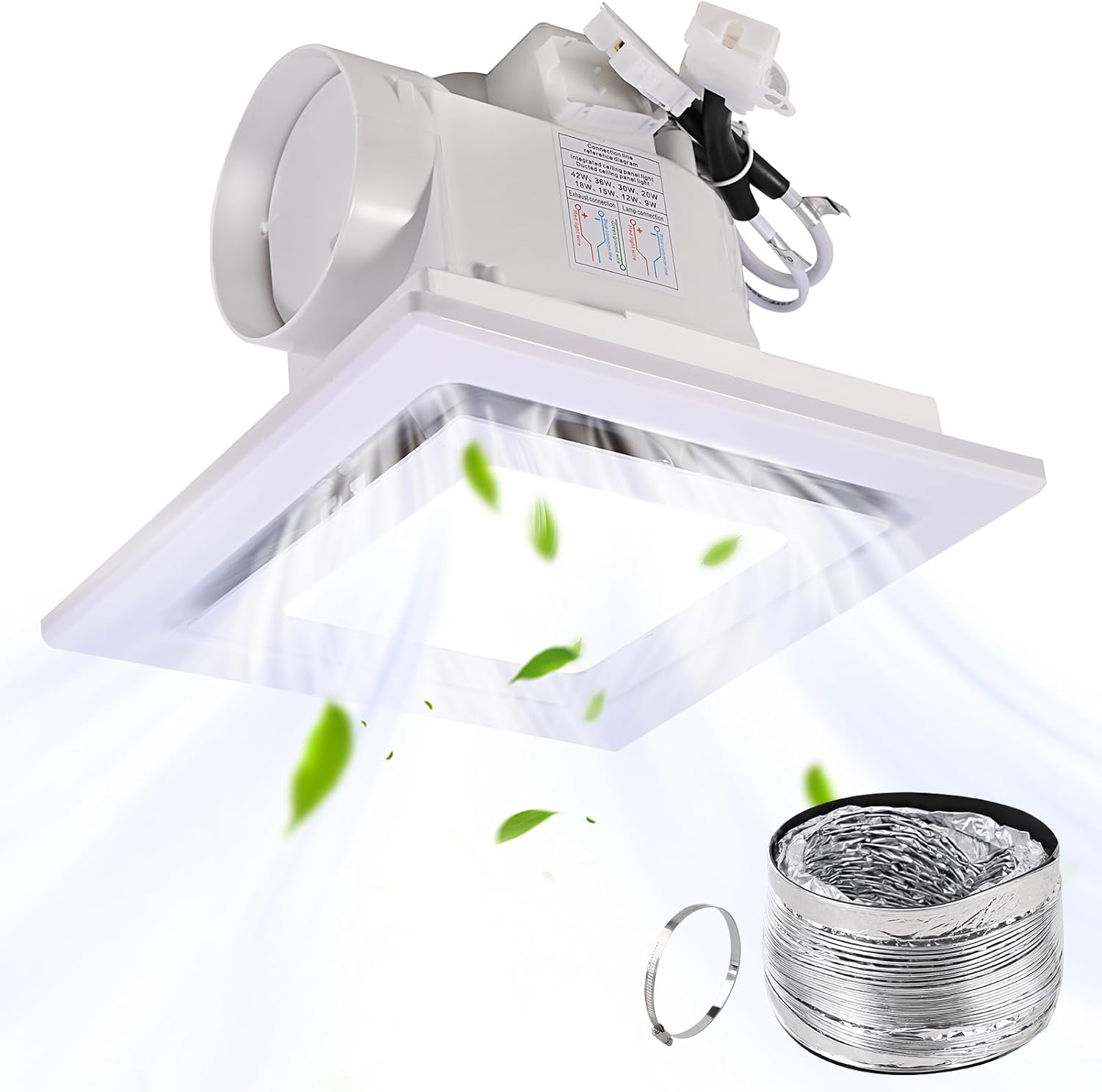 FEITON Square Bathroom Exhaust Fan with LED Light, 110 CFM 30W 4 Inch Duct, 110-220V 1.0 Sones Quiet Bathroom Ventilation Fan Light Combo Ceiling Mount