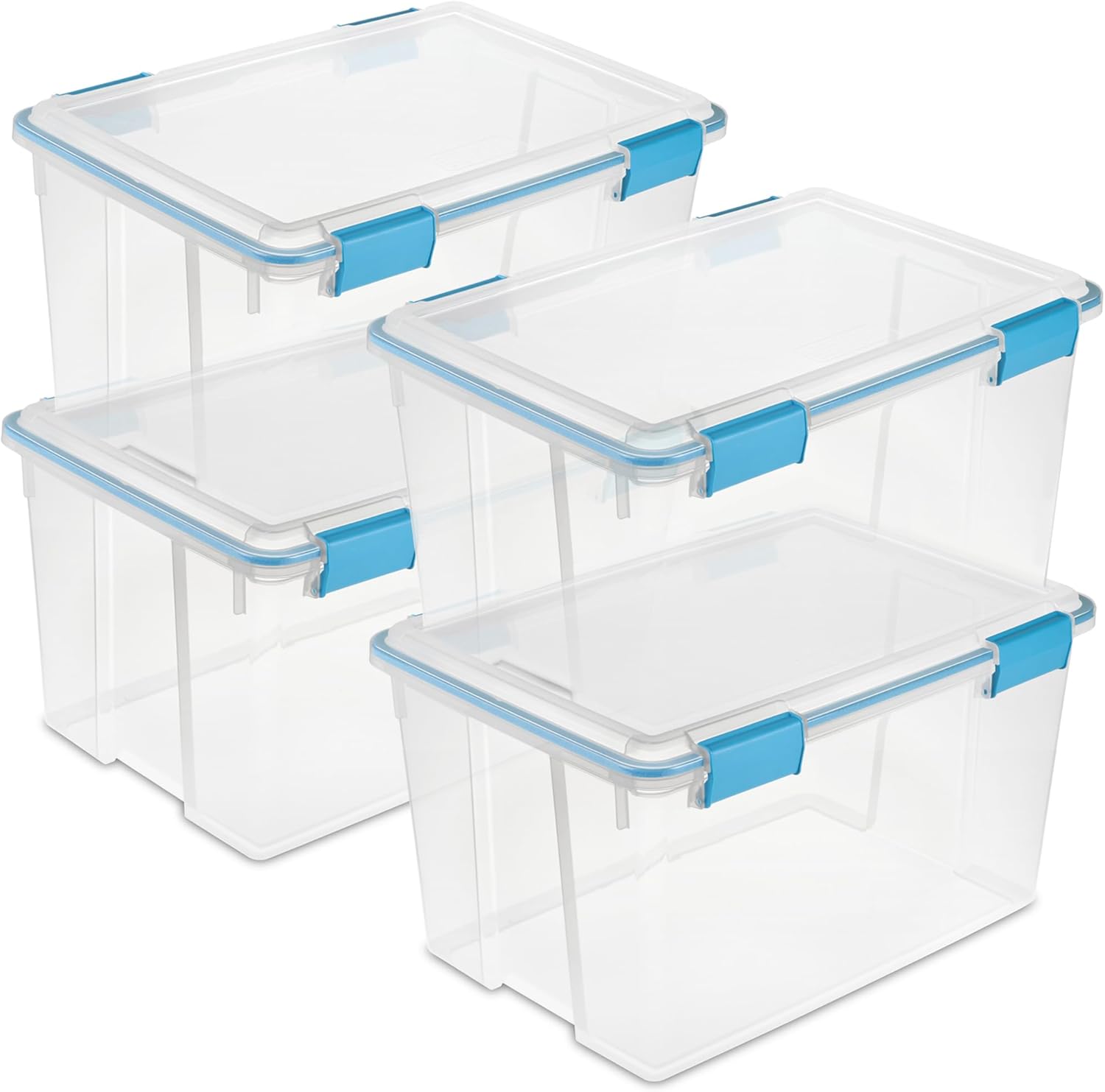 Sterilite 4-Pack Gasket Box, Weather-Resistant Storage Bins with Latching Lids, 54 Quart - Heavy-Duty Organizing Containers for Closet, Bathroom, and Office