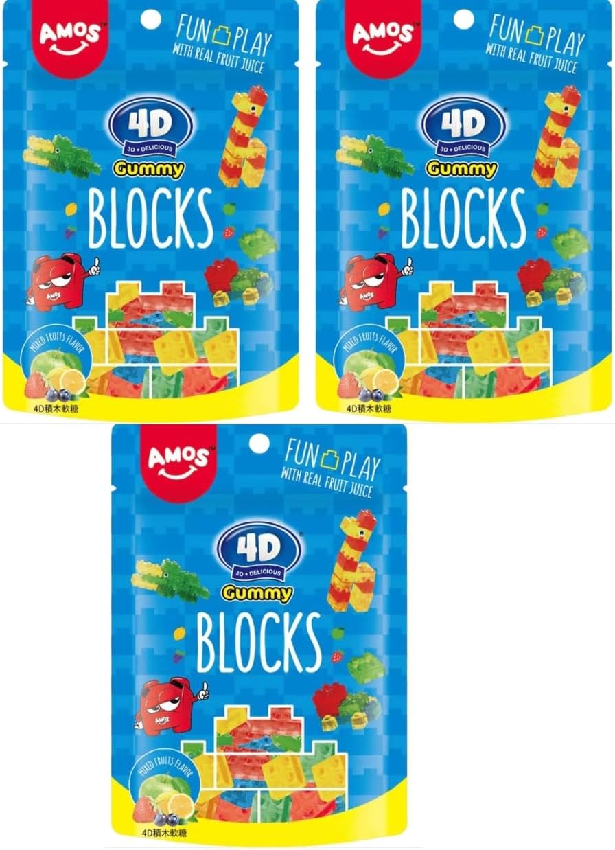 AMOS 4D Gummy Blocks Candy Bricks 7oz (Pack of 3)