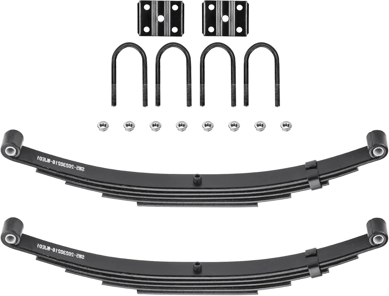 AEagle 5 Leaf 3000lb Capacity Double Eye Spring for 5200lb-6000lb Trailer Axle & U-Bolt Kit, 25-1/4" Length, 1.75" Width, 3" Free Open Replaces for SW5, 2 PCS