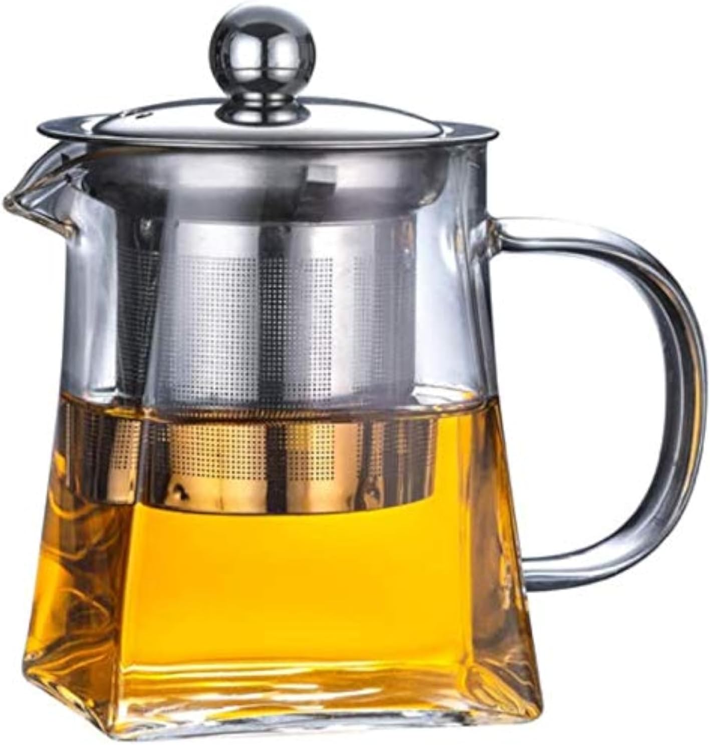 Stainless Steel Infuser Glass Teapot, Borosilicate Glass Kettle, Loose Leaf Teapot, Square Pot (950ML/32oz)