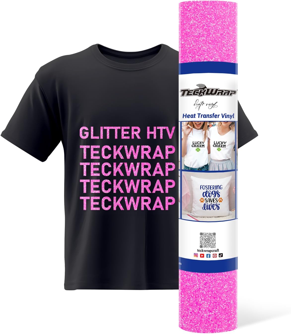 TECKWRAP Pink Glitter HTV Pink Glitter Heat Transfer Vinyl Roll 10" x 5ft for DIY Clothing,T-Shirts,Fabric Neon Pink Glitter Iron on Vinyl Compatible with Heat Press Craft Cutters