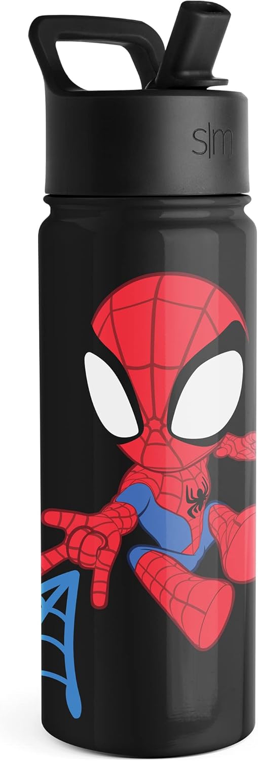 Simple Modern Kids Summit Water Bottle with Straw Lid | Marvel Spider Man 18oz Stainless Steel Cup Insulated Tumbler for Toddlers, Boys, School | Spidey Kid